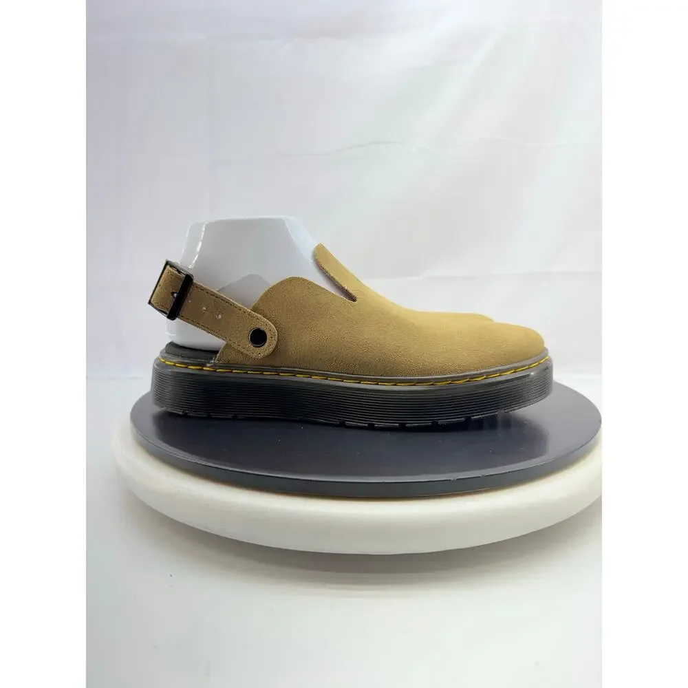 Dr. Martens Carlson‎ Womens Sz 8 Suede Slingback Mules Savannah Tan Chunky Clogs
